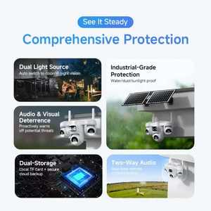 กล้องวงจรปิดไร้สาย 4G พลังงานแสงอาทิตย์ 12MP เลนส์สี่ตัว หมุนได้ มองเห็นในเวลากลางคืน แบตเตอรี่ 12000mAh กันน้ำระดับ IP66 เสียงสองทาง - Product Image 5