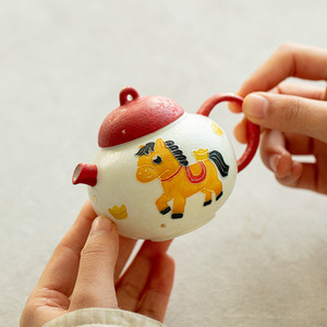 Hand-painted Horse Year New Underglaze Color Kung Fu Tea Set High-End Light Luxury Retro Ceramic Pot with Money Design