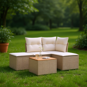 Ensemble de canapés de jardin en rotin beige 4 places, résistant aux intempéries, mobilier d'extérieur au design contemporain - Product Image 2