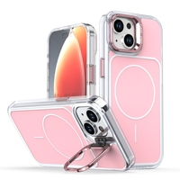 Coque de téléphone magnétique transparente anti-jaunissement avec béquille pour appareil photo, protection intégrale antichoc 360° pour iPhone 14