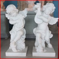 Statue d'enfant en marbre sculpté à la main pour l'intérieur, deux petits garçons nus, statues d'anges Cupidon