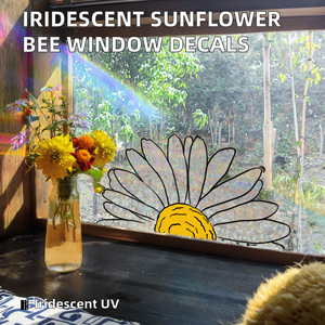 Wholesale Iridescent Static Cling PVC UV Printed Sunflower Bee <b>Window</b> Stickers Sun Catcher Home Decor Glass <b>Decals</b> - Product Image 2