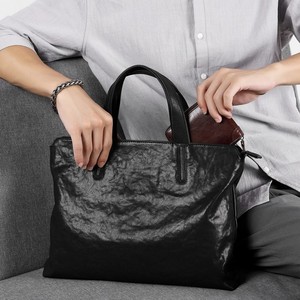 Men's Genuine Leather <b>Briefcase</b> Top Grain Cowhide Large Capacity Laptop Bag Business Casual Soft Handle Zipper Closure Solid - Product Image 4