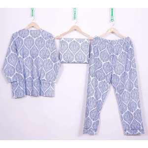 ชุดนอนผ้าซาตินคอตตอนพรีเมียมสำหรับผู้หญิง ชุดลำลองฤดูใบไม้ร่วง 2 ชิ้น ระบายอากาศได้ดี เนื้อผ้านุ่ม ติดกระดุม แขนยาว เอวยางยืด ลายบล็อกทำมือ - Product Image 1