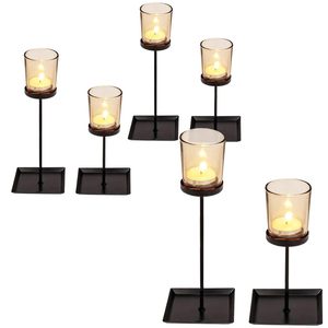 Set di Portacandele in Metallo con 4 Tazze in Vetro per Tealight, Cornice Nera, Centrotavola Decorativo - Product Image 6