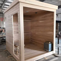 Kaca Sauna panorama luar ruangan bergaya 4-orang, kayu Cedar, finishing kontemporer & Bluetooth, harga murah