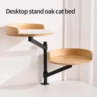Lit pour chat élégant en bois massif, hamac pour chat réglable en hauteur, élégant avec bol en bois, durable