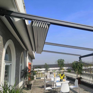 Pérgola Eléctrica Retráctil para <span class=keywords><strong>Restaurante</strong></span> al Aire Libre con Luces LED, Toldo Plegable de Apertura Automática, Decoración de Jardín de Aleación de Aluminio, Color Gris - Product Image 1