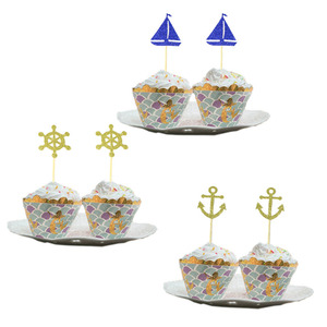 Tettina per Cupcake <span class=keywords><strong>in</strong></span> carta scintillante a forma di barca a vela a tema pirata nautica personalizzata per feste di <span class=keywords><strong>famiglia</strong></span> - Product Image 3