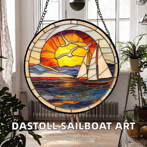 DASTOLL กระจกสีสไตล์โบฮีเมียนแขวนหน้าต่าง ตกแต่งด้วยรูปเรือใบและนกนางนวล ของตกแต่งวันเกิด ขนาด 14.9x14.9 นิ้ว - Product Image 2