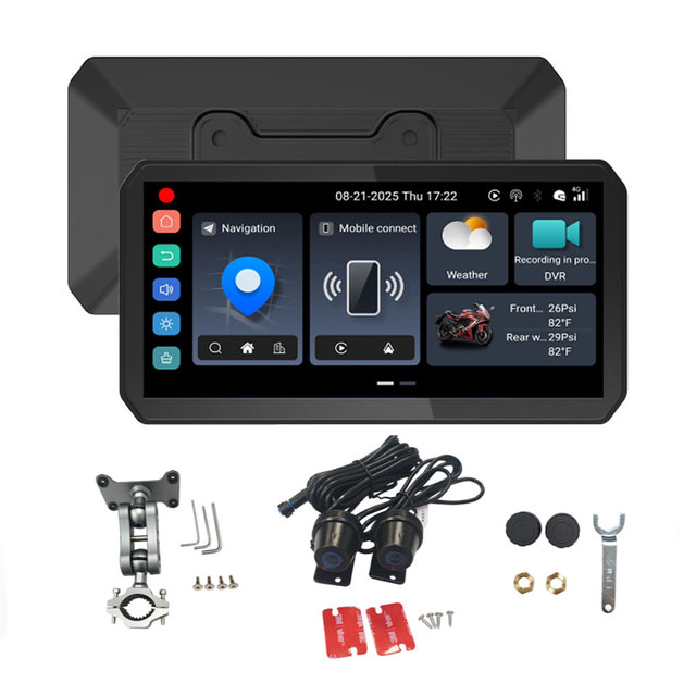6.1 Inch Android System Motorcycle Navigation Screen TPMS CarPlay Android Auto for 4G LTE Waterproof IP67 Brightness DVR