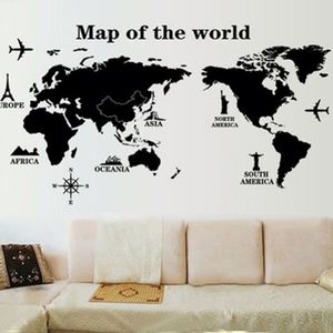 Large Size World <b>Map</b> Wall Stickers Black <b>Map</b> of the World Home Decor for Kids Room Travel Airplane Wall Decals for Bedroom - Product Image 3