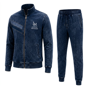 Survêtement pour homme LONG MISSION, coupe classique, couleur unie, 100% coton, léger, respirant, fermeture éclair sur le devant, logo brodé - Product Image 3