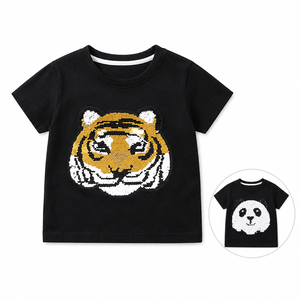 <span class=keywords><strong>T</strong></span>-<span class=keywords><strong>shirt</strong></span> à sequins animaux pour enfants, garçons et filles, motif tigre et panda, manches courtes, coton, haut d'é<span class=keywords><strong>t</strong></span>é, vente en gros OEM - Product Image 2
