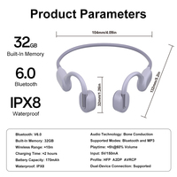 Écouteurs Sportifs à Conduction Osseuse Étanche IPX8 au Design Exclusif, Oreillettes BT6.0 sans Fil avec Bandeau en Silicone