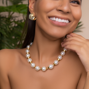 Collar de perlas con cuentas cónicas chapadas en oro, acero inoxidable 316L, joyería sostenible y resistente para mujer - Product Image 3