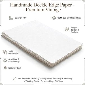 Papier aquarelle en coton personnalisé avec bordure festonnée, texture rugueuse, papier d'art pour l'écriture, la peinture, le dessin, la calligraphie, fait main - Product Image 2