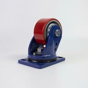 ล้อเลื่อนอุตสาหกรรมขนาด 4 5 6 8 นิ้ว สีแดง ทำจากโพลียูรีเทนบนโครงเหล็กหล่อ พร้อมตัวล็อค โครงชุบสังกะสี จากเวียดนาม - Product Image 1