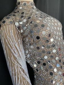 Mode Silber Strass Pailletten Quaste Ärmel Hochzeits feier Kleid Frauen Ballsaal Latin Dance Performance Wear Sexy <span class=keywords><strong>Prom</strong></span> Kleid - Product Image 5
