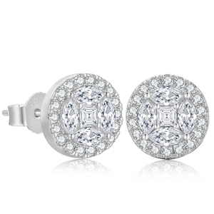 925 Silver Ball Shape Crystal Halo <b>Stud</b> Earrings Women <b>Men</b> Classic Jewelry Claw Setting White Gold Plated Hip Hop Party Gift - Product Image 1