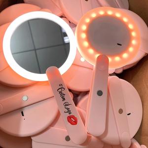 OEM Foldable Hand Held <b>Mirror</b> With Light Mini LED Pocket Travel Makeup Hand <b>Mirror</b> Vanity <b>Compact</b> Handle <b>Mirror</b> - Product Image 2