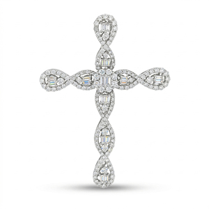 CUSTOM SILVER 10K/14K/18K GOLD PLATED LAB GROWN CVD DIAMOND CLASSIC ENGAGEMENT GIFT SWEATER <b>CHAIN</b> NECKLACE <b>CROSS</b> PENDANT - Product Image 6