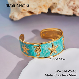 Pulseira Feminina Estilo Boêmio Havaiano com Abertura Exagerada, Bracelete Grosso Ajustável com Esmalte Colorido 18k, Estrela-do-mar e Cavalo-marinho - Product Image 3