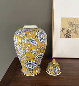 Jarrón <span class=keywords><strong>de</strong></span> Jengibre Chinoiserie, Hecho a Mano y Pintado, Jarrón <span class=keywords><strong>de</strong></span> Porcelana Amarillo Ailsun, Hermoso Jarrón <span class=keywords><strong>de</strong></span> Jengibre <span class=keywords><strong>Talavera</strong></span> - Product Image 5