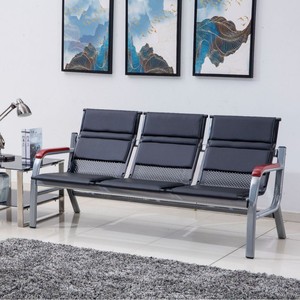 Conjunto de Sofás para Oficina Wolverhampton 1+1+3, Sillas de Cuero Negro en Fila para Áreas de Espera y Salas de Conferencia - Product Image 2