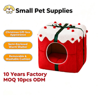 Cuccia per Animali Domestici a Forma di Scatola Regalo Natalizia, Semi-Chiusa e Calda, con Cuscino Rimovibile e Lavabile, Antiscivolo, Letto Invernale