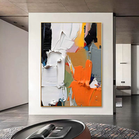 Grande peinture abstraite sur toile, peinture à l'huile texturée épaisse, sujets de feuilles, peinture murale encadrée en tissu pour le salon