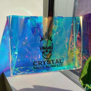 Logo personnalisé TPU brillant irisé transparent cadeau de shopping femmes sacs à main hologramme PVC sac à main fourre-tout pour vêtements cosmétiques - Product Image 3
