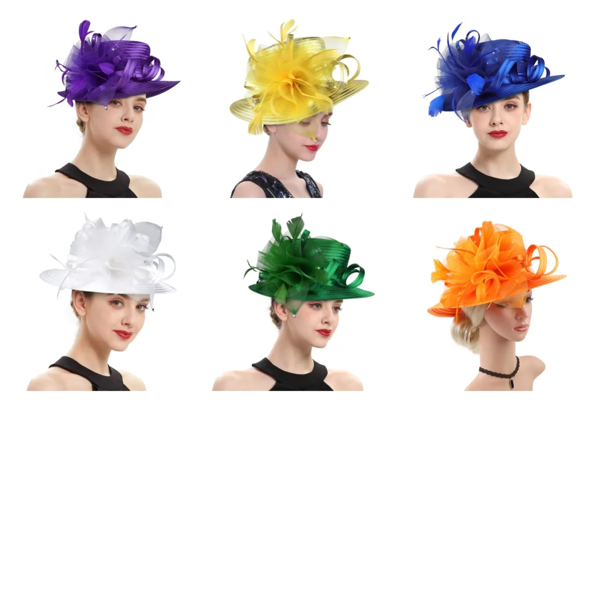 Mükemmel en popüler saten kumaş kilise şapka Deluxe benzersiz fotoğraf düğün şapka fantezi resmi çiçek Fascinator silindir şapka kadın