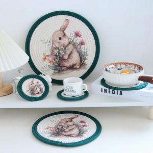 Modern Fabric <b>Plate</b> <b>Mat</b> American Retro Anti-Scald Tea Coaster Hand-Woven Hemp Rope Pot <b>Mat</b> with Heat Insulation for Export Trade - Product Image 2