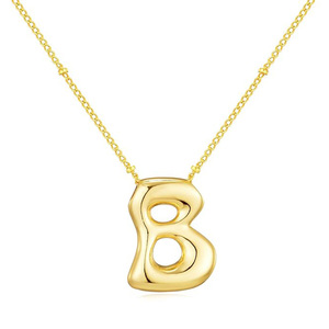 Collar con Colgante de Inicial de la A a la Z en Acero Inoxidable Chapado en Oro PVD de 18K con Cadena Lateral con Cuentas |   Hipoalergénico y Ligero - Product Image 5