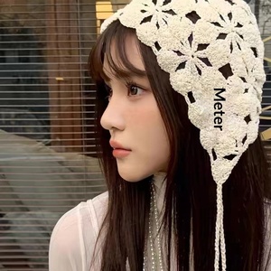 Gorro de lana tejido a mano estilo japonés, unisex para adultos, con patrón de cuadrícula de colores, dulce y lindo, con diseño hueco tipo Baotou. - Product Image 2