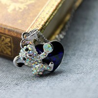 Collier tendance en strass, pendentif cœur koala en cristal autrichien, bijoux pour femmes, vente en gros