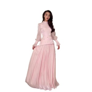Nuovo Abito Lungo da Sera Rosa Elegante con Perline in Vita e Pieghe, Stile <span class=keywords><strong>Palazzo</strong></span> Francese, Maniche a Lanterna, Collezione Primavera 2026 - Vendita all'Ingrosso - Product Image 5
