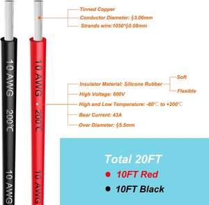 Cable de Silicona Ultra Suave de Nueva Energía Suministrado por el Fabricante, Alta Temperatura 200 Grados, 10AWG, Cable y Alambres Extra Suaves - Product Image 6