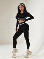 Set Yoga Wanita Lengan Panjang Kerah Bulat, Legging Olahraga Seamless Pinggang Tinggi Pengangkat Bokong