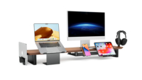 Support de moniteur ergonomique en bois massif noyer, support pour ordinateur portable, étagère de bureau extensible UPERGO VD-42TS