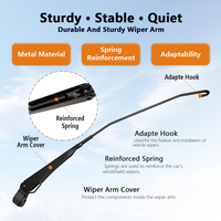 Bras d'essuie-glace en acier enduit de poudre noire, durable et anticorrosion, avec connecteur à crochet standard, adapté au nettoyage du pare-brise avant des voitures