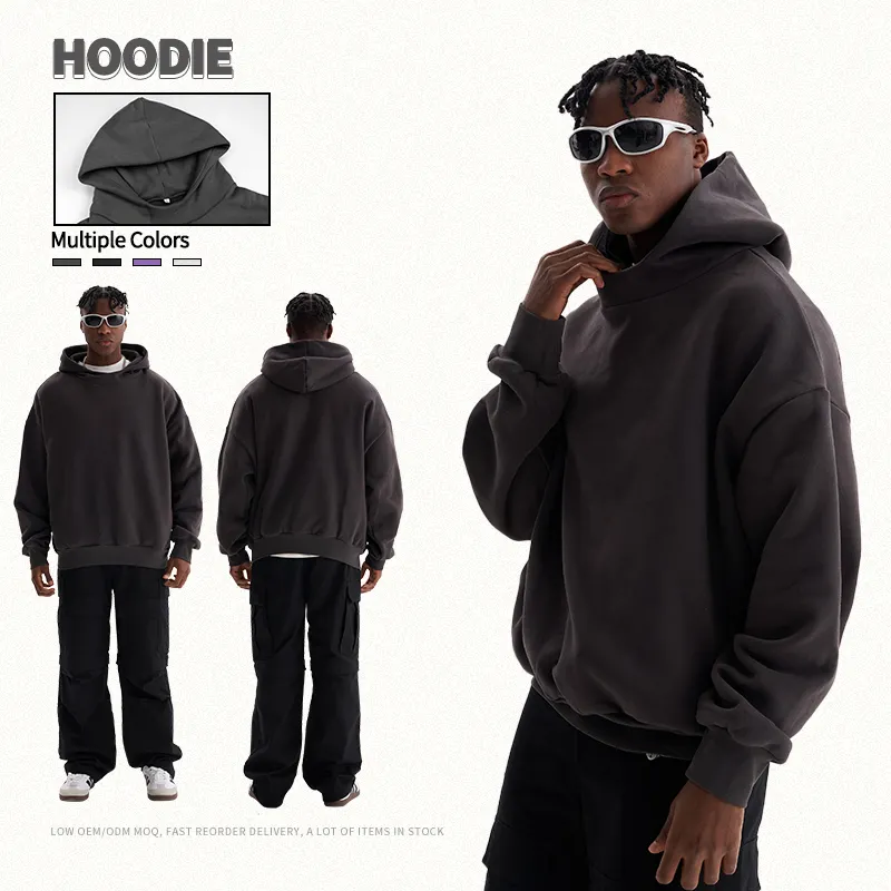 Fashion cropped boxy fit oversized hoodies custom plus size mens drop shoulder thick clothing men's hoodies