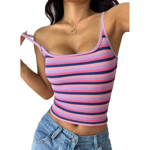 Top corto a rayas para mujer, camiseta sin mangas de punto con tirantes finos, ropa de estilo Y2K ajustada para primavera y verano - Product Image 1