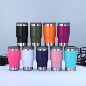 Refroidisseur de canettes en acier inoxydable 4 en 1 de 14 oz avec 2 couvercles, isolé pour canettes fines de 12 oz, bouteilles de bière, porte-vin en métal, boissons mixtes - Product Image 1