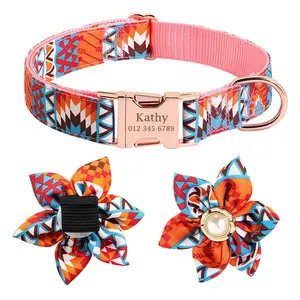 Hot Selling Sublimation Webbing Adjustable Nylon Flower Dog Collar Pink