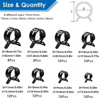 Kit d'assortiment de 80 colliers de serrage à ressort pour tuyaux, en silicone, pour tuyaux d'aspiration et d'air basse pression, noirs, type allemand