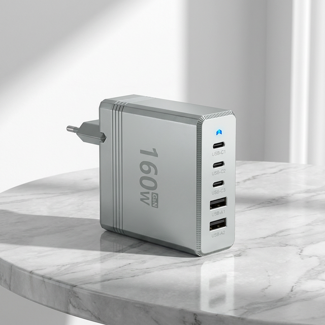 160W GaN Fast Charger 5 Port PD 3.1 PPS Wall Charger USB-C USB-A Multi-Port Adapter for Laptop MacBook iPhone Samsung