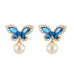 Fashion Butterfly <b>Stud</b> <b>Earrings</b> With <b>Blue</b> Crystals Pearl Drop 925 Silver Post Party Jewelry For Women - Product Image 5
