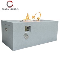 Brûleur linéaire de cheminée à gaz rectangulaire en acier inoxydable moderne avec réservoir de gaz à l'intérieur de la table à feu de salle à manger autoportante